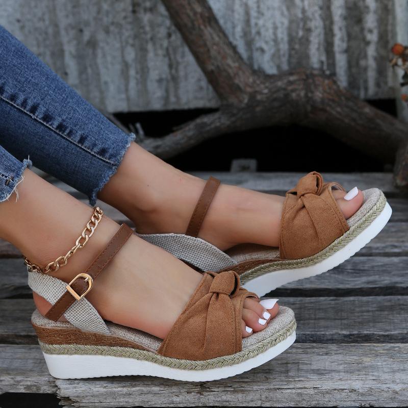 Женские повседневные босоножки на танкетке 2024 года, новые летние модные босоножки на платформе с бабочкой и узлом, римские босоножки на открытом воздухе, пляжные сандалии Sandalias Mujer