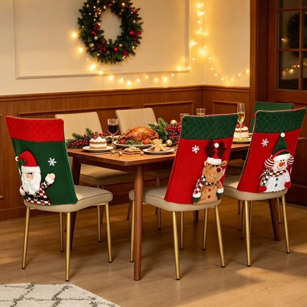 Elk Xmas Dinner Chair Seat Cover Santa Santa Claus Chair Back Cover Family Dining