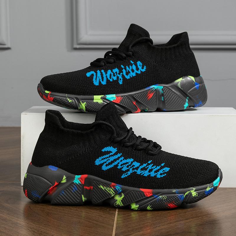 Factory direct sales couple sports and leisure large size high-elastic flying woven breathable shoes trendy fashion lightweight socks shoes