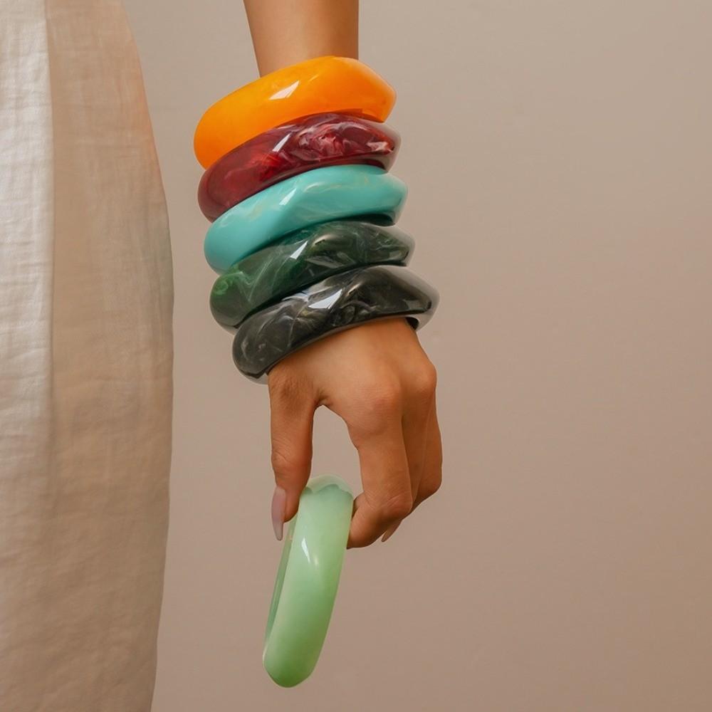 Bohemian Acrylic Bangle Smudging Retro Hand Ring Temperament Irregular Wide Bracelet Women