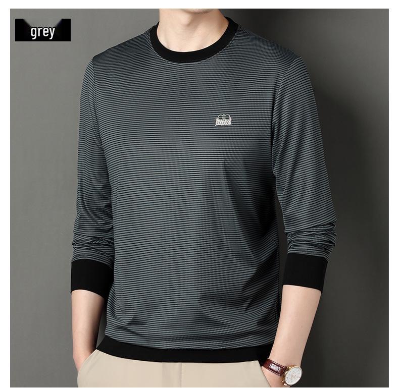 Мужской полосатый свитшот с длинным рукавом и круглым вырезом для весны и осени