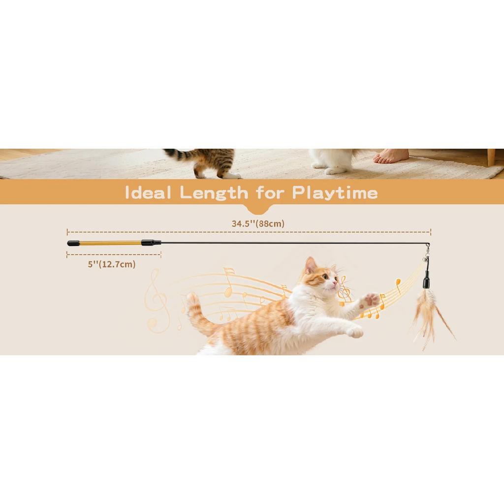 Feather Teaser Cat Toy Flying Feather Cat Catcher with Extra Long 34.5" Wand and Small Bell Fun Exerciser Playing Toy for kitten