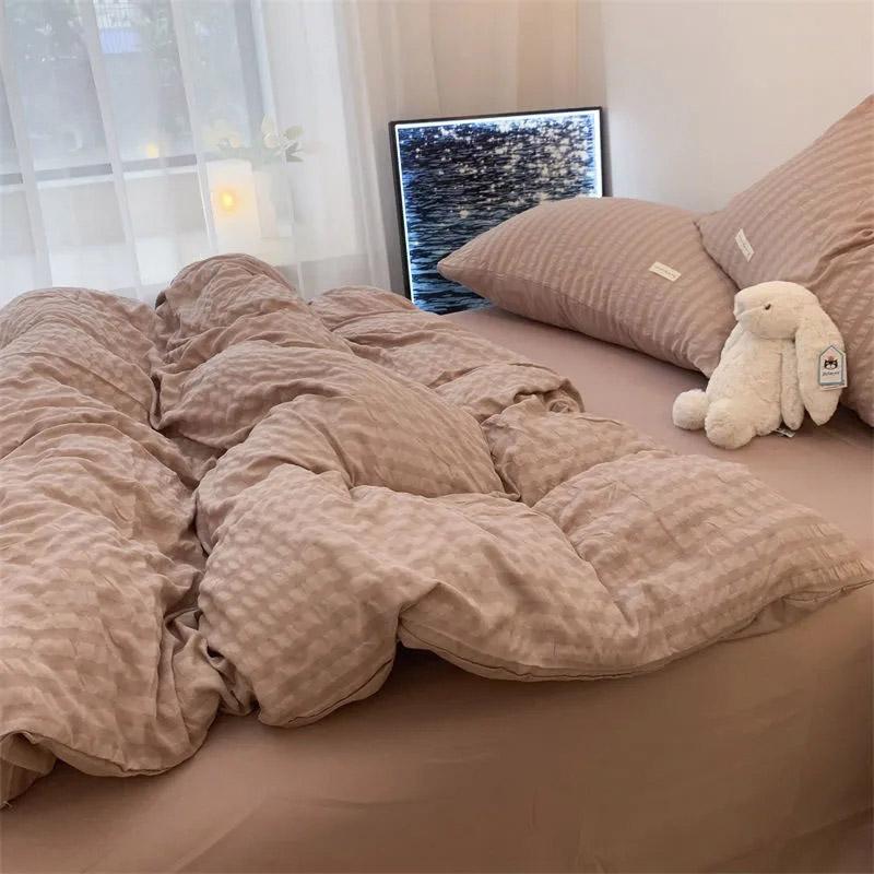 Корейский стиль, свежий Ins однотонный простыня, одеяло, наволочка, удобный комплект из четырех предметов, принцесса, студенческая кровать 1,2 м, комплект из трех предметов для общежития