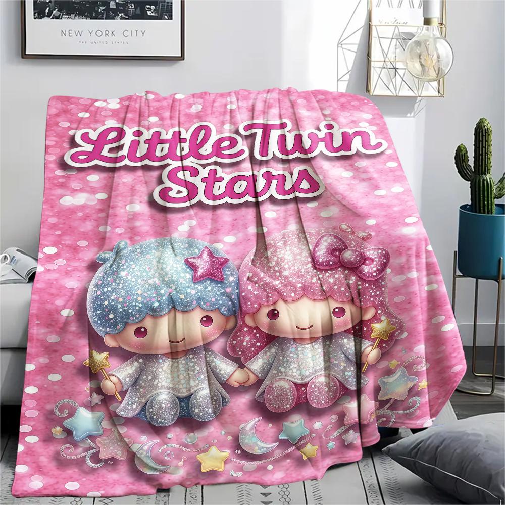 1 шт. Фланелевое одеяло с принтом Little Twin Stars, Высококачественное, Для всех сезонов, Декор для дома, Тепло и уют, Идеально для рождественских подарков