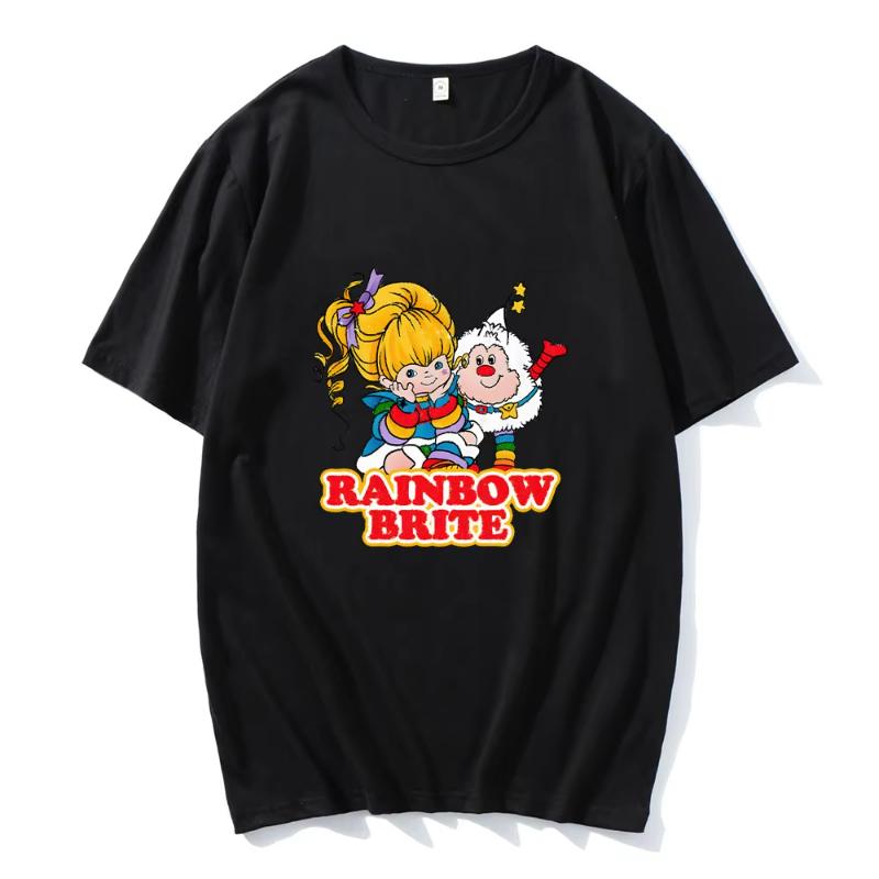 Футболки Rainbow Brite Мультяшный Принт Милая Винтажная Футболка Для Весны Лета Чистый Хлопок Круглый Вырез Женские Футболки Топы