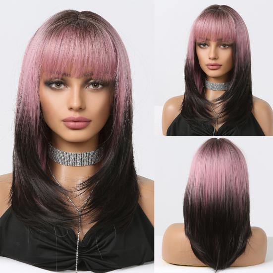 Женский длинный прямой парик с челкой, естественный вид, шелковистые, термостойкие, высокотемпературные волокна, женские синтетические волосы