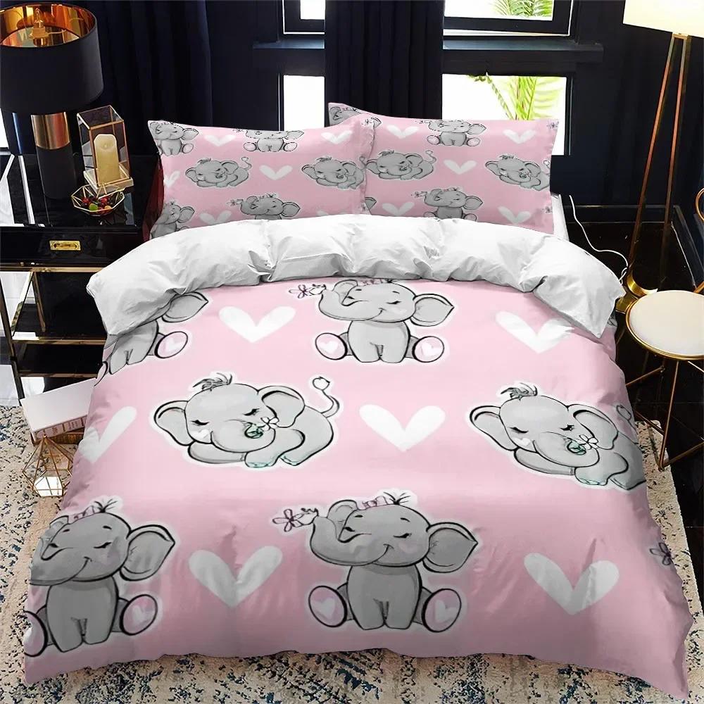 3D Print Animal Elephant Cartoon Comfortable Duvet Quilt Cover Pillowcase Bedding Set Children Bedroom Decoration Home Textile
