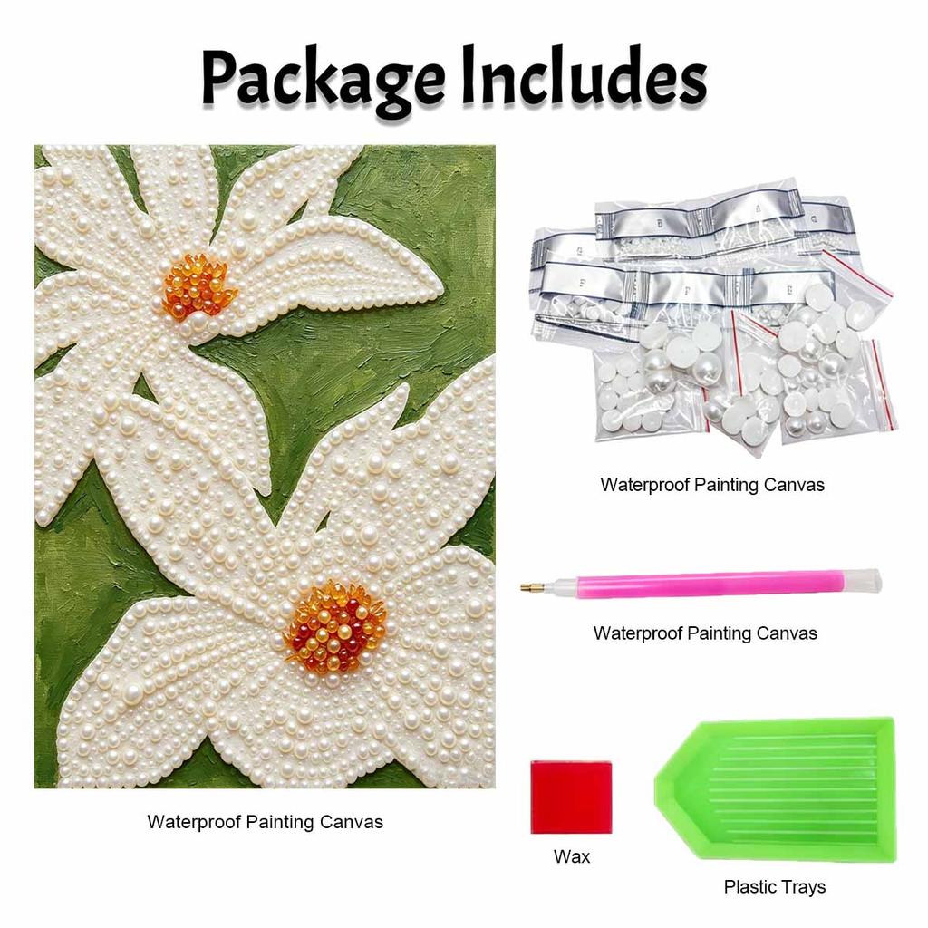 DIY Diamond Painting Kit White Flower Pearl Art for Adults and Beginners. Sparkling Gem Crafting for Handmade Home Wall Decor and Gifts