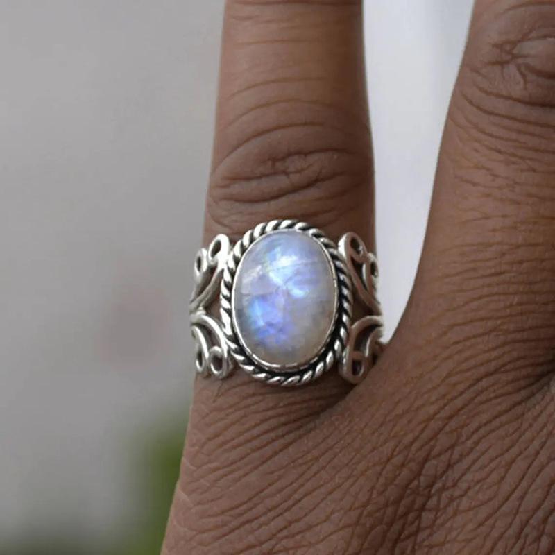 Cao Shi Retro Fashion Unisex Rings - European & American Imitation Moonstone Hot Sellers