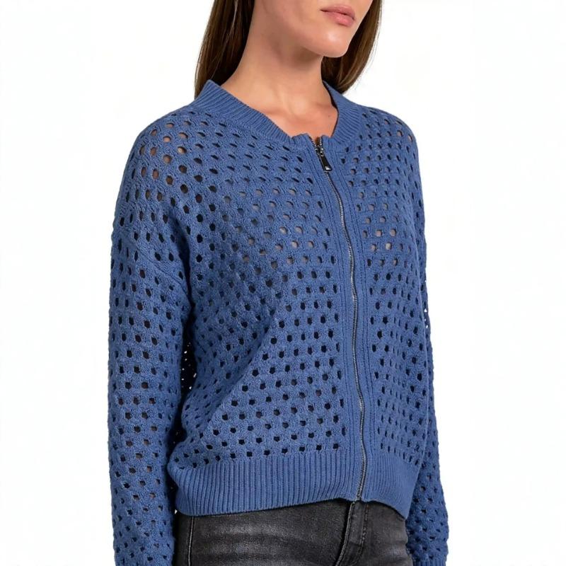 Women S Casual Knitted Zip Up Sweater Loose Fit Summer Wear