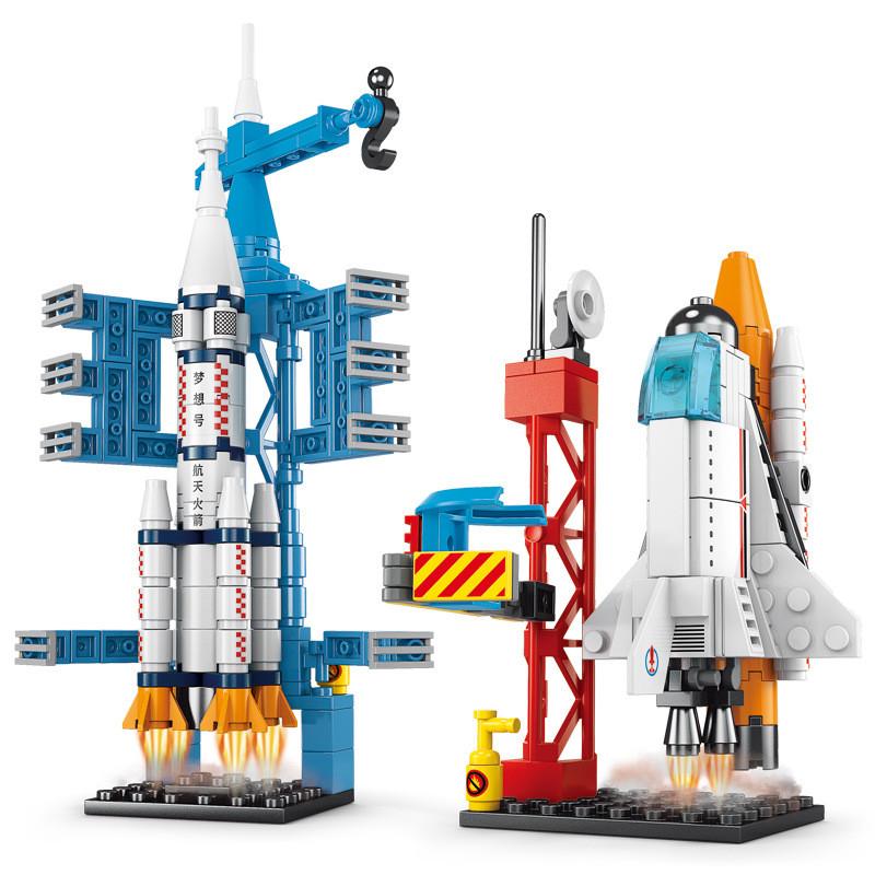 Non-Toxic 107 Piece Diy Building Blocks Space Rocket Craft Launch Center Base Puzzle Model Assembling Bricks Small Set Education Children Toy