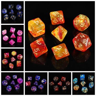 7PCS/Set Polyhedral Acrylic Dice Digital Mixed Color Dice Board Game Pearlescent Dice Constellation