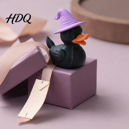 Декоративные статуэтки уток, Хэллоуинская ведьма, Черная фигурка, 3D-печатная шляпа, Настольные ручной работы, Пластиковые украшения, Декор, Жуткое настольное украшение