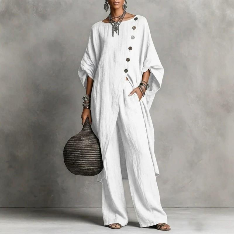 2026 Womens Asymmetrical Shirt Set Casual Urban Fashion Long Sleeve Pants