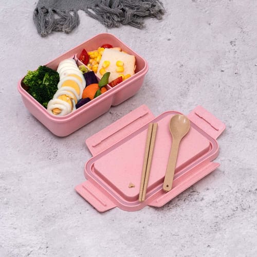 AmeriLuck Leakproof Bento Box, 850ml Large Capacity, Straw Fiber, for Men and Women, Includes Cutlery (Pink)