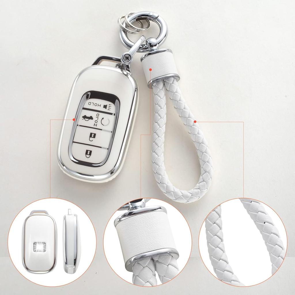 Hond Key Fob Cover with Keychain, Soft TPU Key Case Protection Fit for 2022 Accord Civic CRV Pilot Odyssey 11th Gen Smart Key