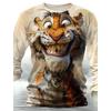 Funny Animal T-Shirts Retro Men 3D Printing Street Casual Daily Gray Long Sleeved Round Neck Shirt Spring and Autumn Clothing
