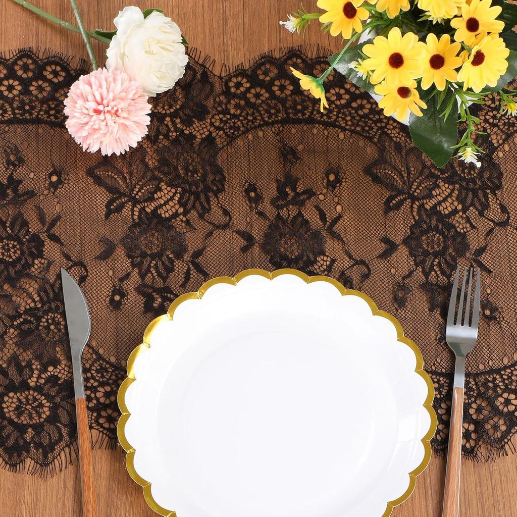 Black Lace Table Runner, 14x118 Inch Vintage Lace Table Cloth, Embroidered Boho Tables Runner for Rustic Wedding Tables Decorations, Bridal Shower,
