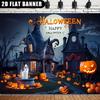 1 Piece of 2D Flat Banner - "Nighttime Jungle Witch Cottage Well Ghost Design Theme Halloween Banner"