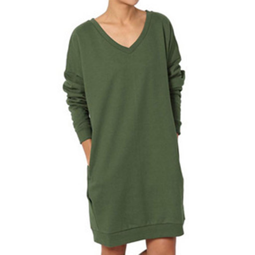 Женский однотонный топ с V-образным вырезом, с длинными рукавами, свободного кроя