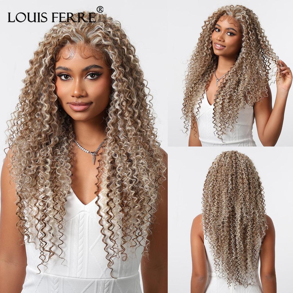 Louis FEREE 13x6 кружевные передние синтетические парики для женщин длинные волнистые темно-коричневые блики средняя часть кружевные парики повседневный косплей высокотемпературное волокно