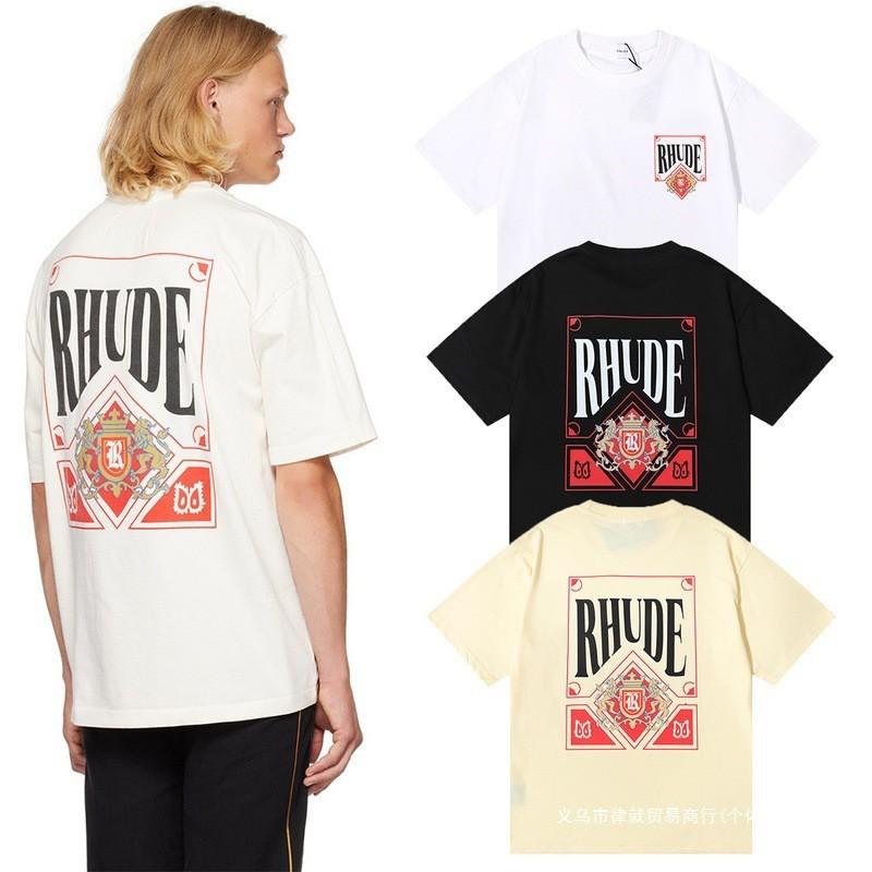 RHUDE Poker Print Cotton T-Shirt Men Women High Street Casual Top Everyday Wear