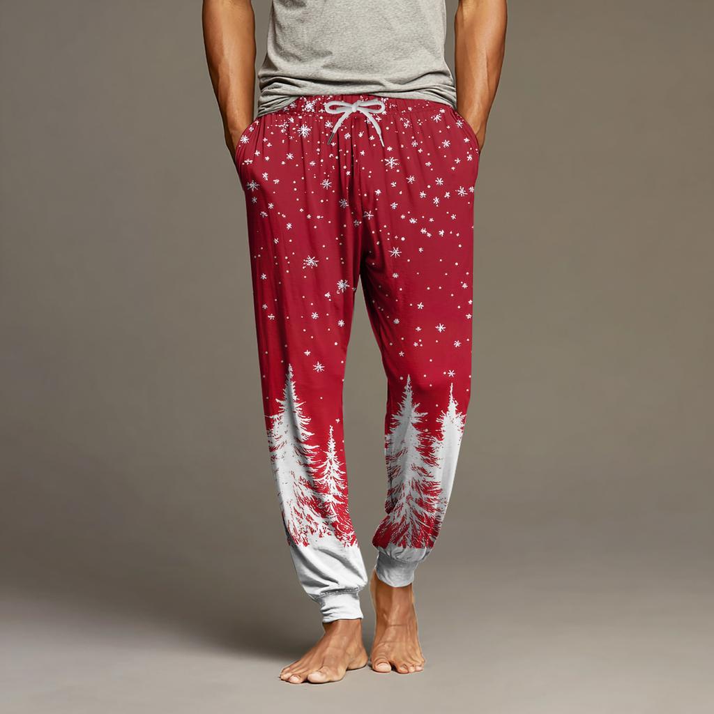 Мужские повседневные брюки с карманами на кулиске и манжетами, домашние брюки для сна