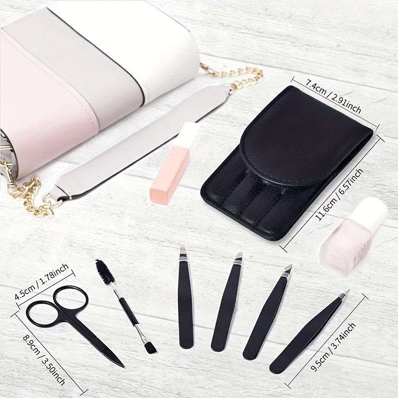 Профессиональный набор из 6 пинцетов из нержавеющей стали и изогнутые ножницы для женщин и мужчин, прецизионные пинцеты для бровей