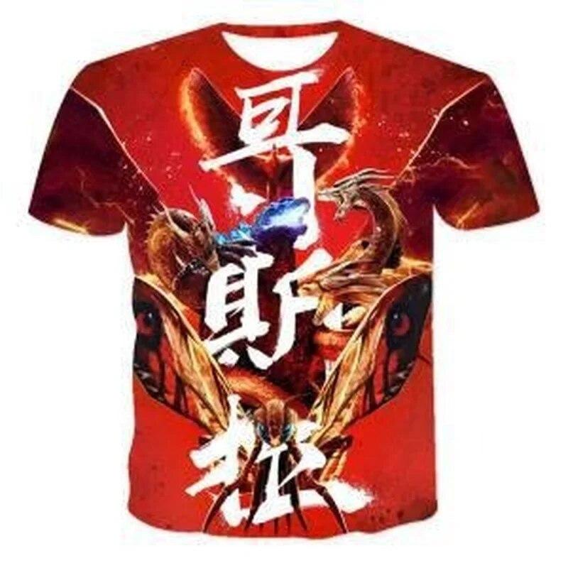 Футболка «Годзилла против монстра Кинг-Конга», футболка с 3D цифровым принтом, детская летняя одежда с короткими рукавами с героями мультфильмов для мальчиков и девочек, подарок