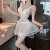 Erotic Underwear, Sexy lace Seductive nightgown, lace-up waist-cinching sheer puffy skirt, Women's pure Desire pajamas 1199