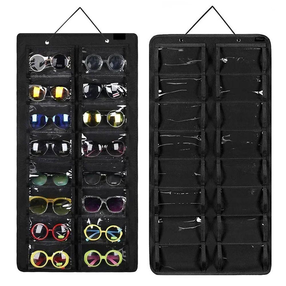 16 Slots Sunglasses Storage Hanging Bag Visible Wall Mounted Glasses Display Rack Foldable Dust Proof Sunglasses Organizer