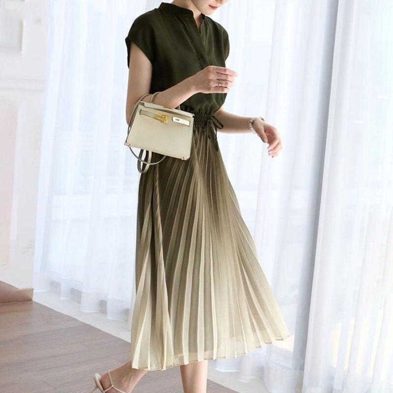 Модное однотонное летнее платье для женщин, плиссированное длинное платье, женские вечерние платья, женское платье на шнуровке с коротким рукавом, одежда 15337