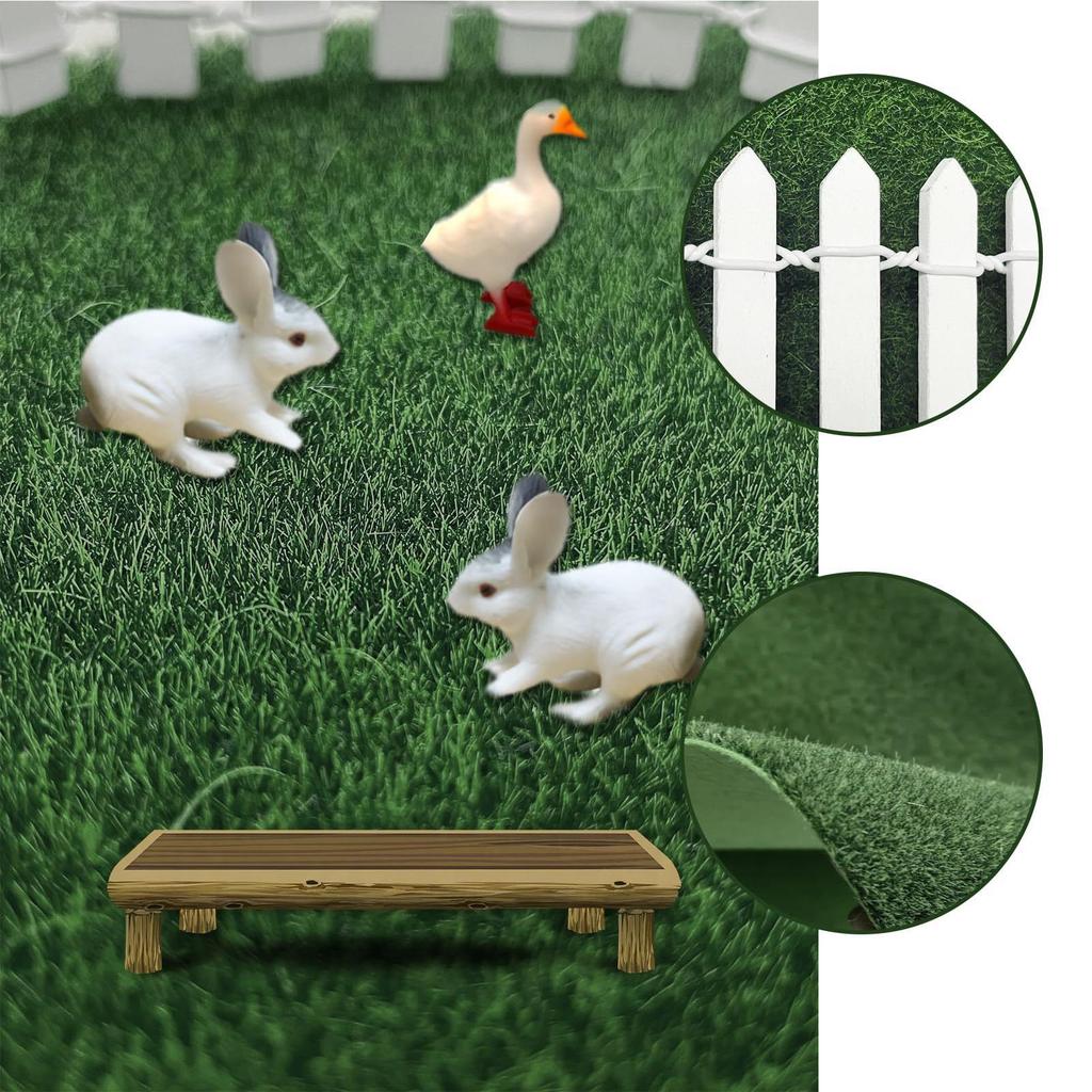 Mini Fence 35 Inch Toy Fence Wooden Crafts Panel Decoration with 4 Piece Fake Grass for Kids Indoor Outdoor Home Decor Boys