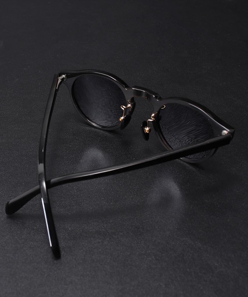 Lingkeonpeuleim Buffalo Horn Round Acetate Sunglasses Black