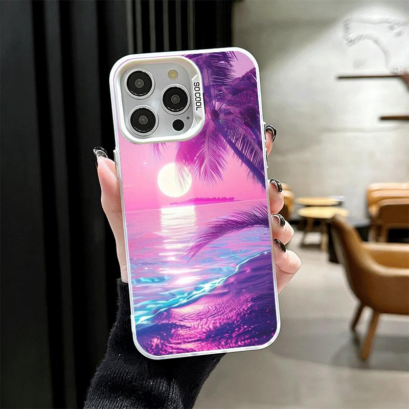 Розовый Закат Пляж Мечтательный Пейзаж Ударопрочный Чехол для Телефона для iPhone 17 Air 16 16E 15 Pro Max 14 Plus 13 Mini 12 Задняя Крышка Anti Fa