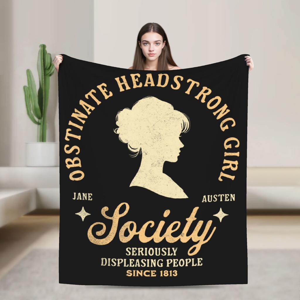 Jane Austen Pride and Prejudice Flannel Blanket Obstinate Headstrong Girls Vintage Throw Blankets for Home 200x150cm Lightweight