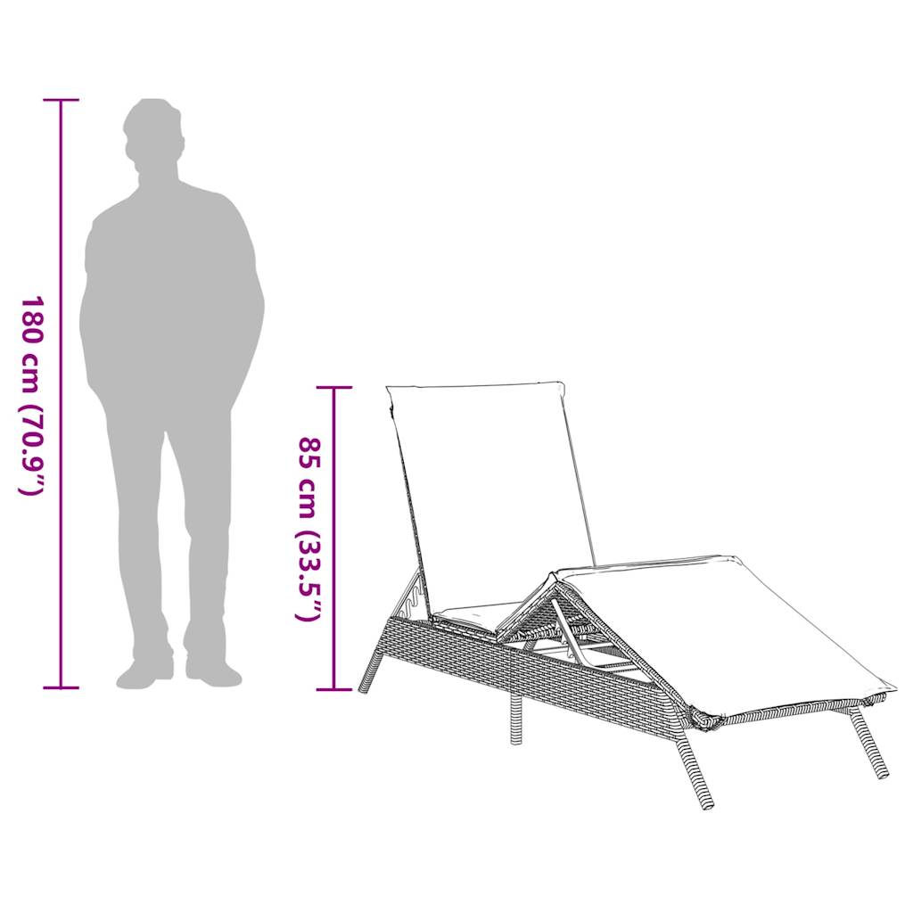 Grey Sun Lounger with Cushion Poly Rattan