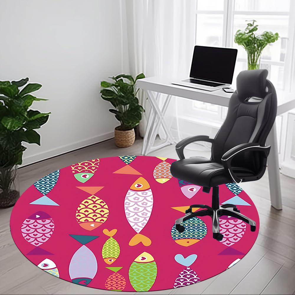 1pc Fishes Pattern Office Round Area Rug, Indoor Mat Suitable For Office, Under Office Chairs Bedroom Living Room Home Decor, Room Deco 045