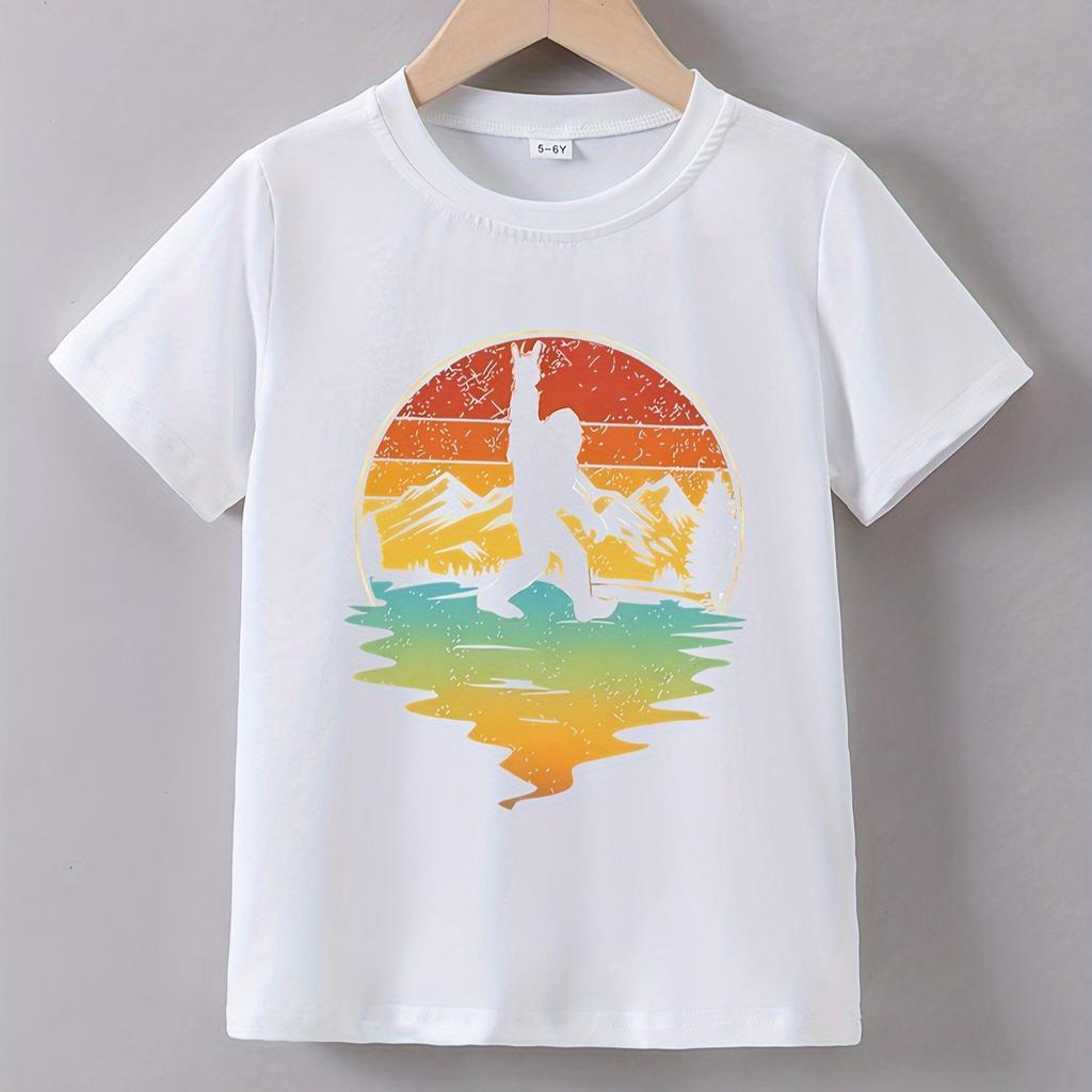 Children Summer Short-Sleeve T-Shirt with A 'Cave Man Shadow' Print