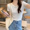 Striped Short-sleeved T-shirt for Women In Summer Niche Design with Contrasting Colors for Hot Girls Pure Desire Right Shoulder Tight Tops