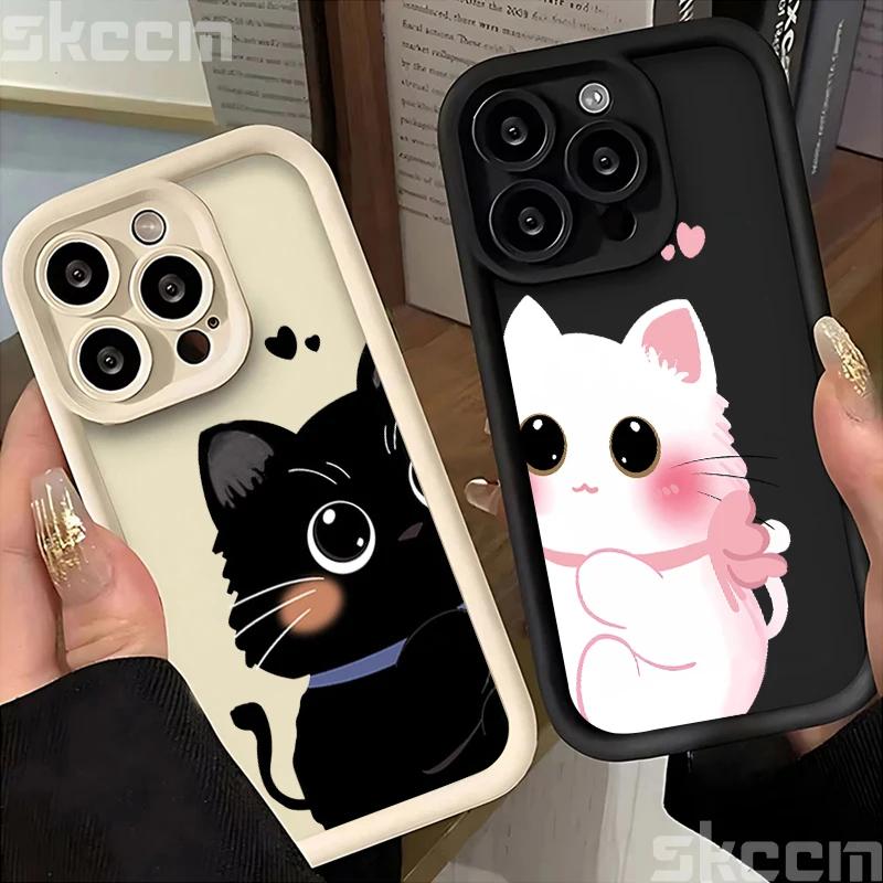 Милый мультяшный черно-белый кот Чехол для телефона Для iPhone 16 Pro Max 15 14 13 12 11 XS XR X 8 7 15 Plus Ударопрочный Мягкий силиконовый чехол