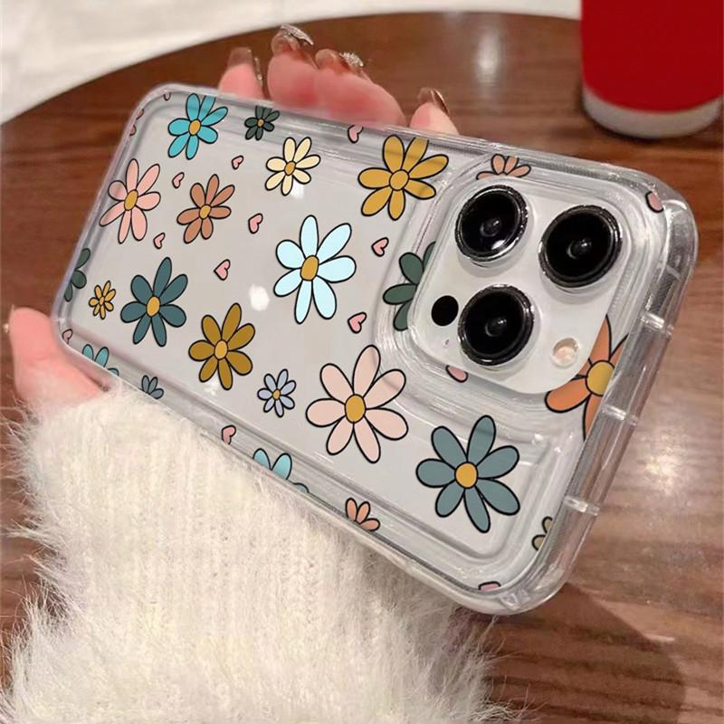 Floral & Heart Pattern Clear Case for Redmi Note 13 Pro Plus 12 12S 11 11S 10 10S 9 Pro 12C 13C Soft TPU Anti-Fall Cover