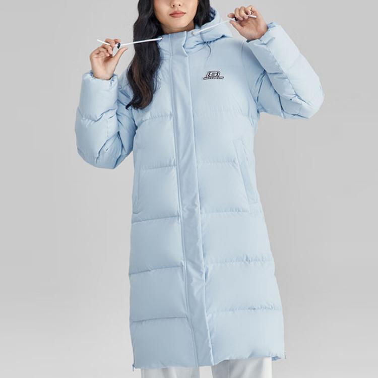 Skechers FW23 Яркая Повседневная Серия Однотонная Повседневная Пуховая Куртка с Капюшоном Женская Верхняя Одежда Кашемирово-Синяя L423W131-00F5