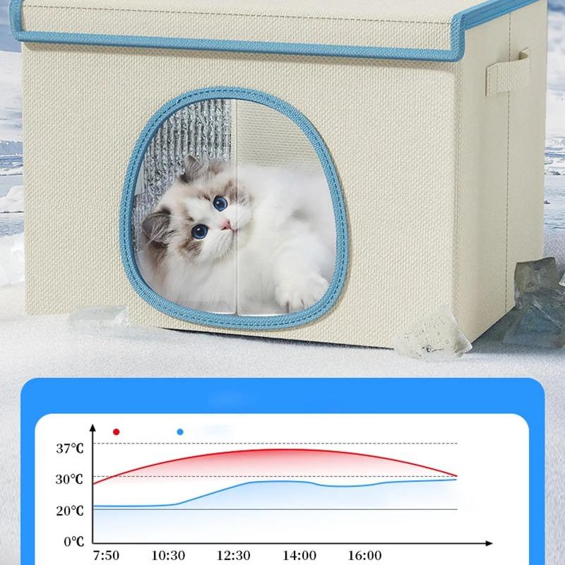 Cat Cooling Bed Portable Air Conditioner House Foldable Pet Igloo Nest with Ice Packs for Small Medium Cats Kittens
