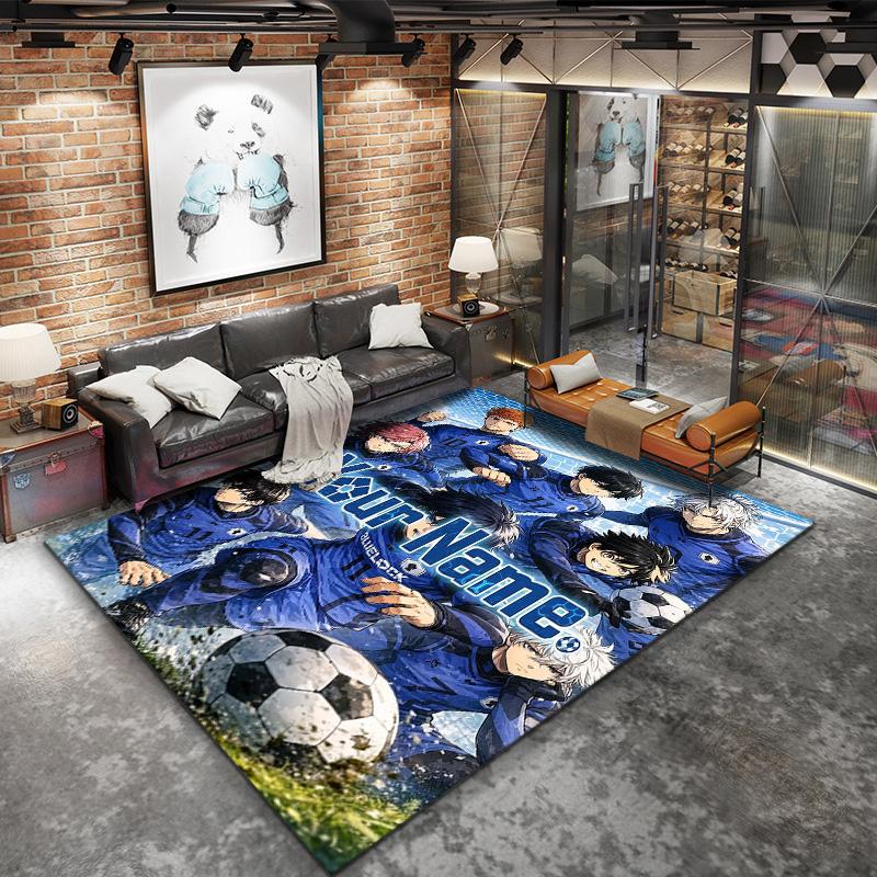 Blue Lock Soccer Custom Name Carpet Rug For Living Room Bedroom Home Sofa Decoration Kids Play Nonslip Floor Mat