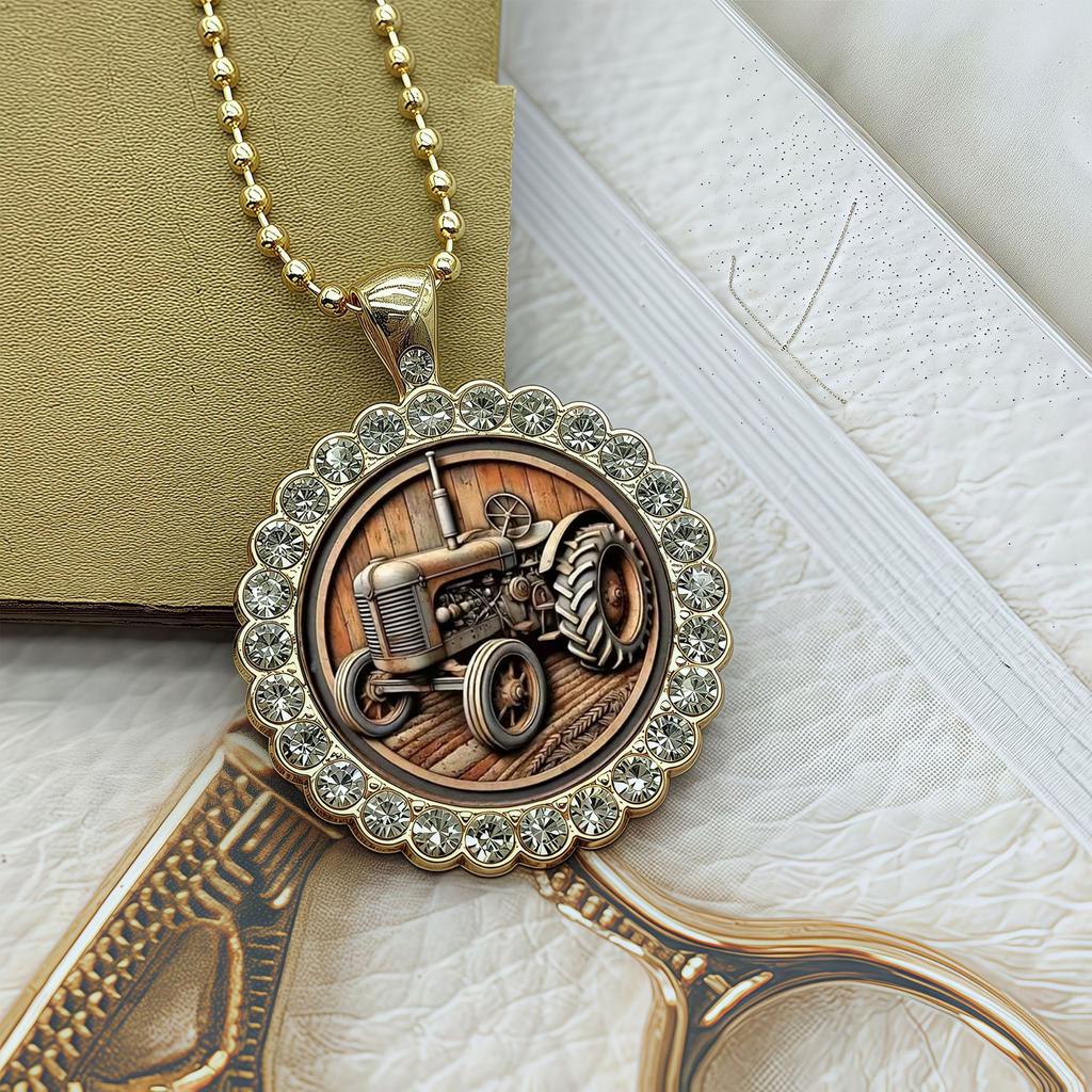 European and American New Agricultural Tractor Pattern Round Necklace Versatile Jewelry