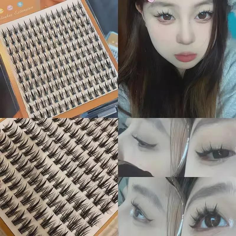 LODO Luodou Mixed-Race Faux Eyelashes - Thin Black Stem, Thick Cluster Style