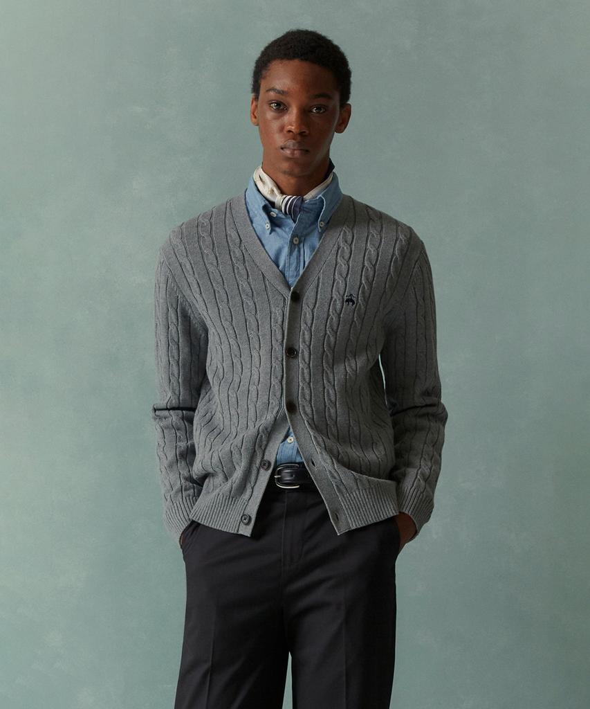 Хлопковый кардиган в косую вязку Brooks Brothers (серый) (Bbwcmbg101)