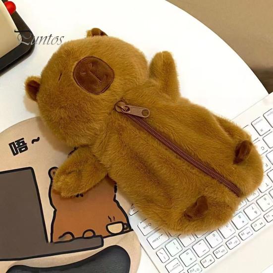 Capybara Shape Pencil Case Large Capacity Zipper Closure Plush Pencil Pouch Kids Friends Classmates Multi-Functional Bag