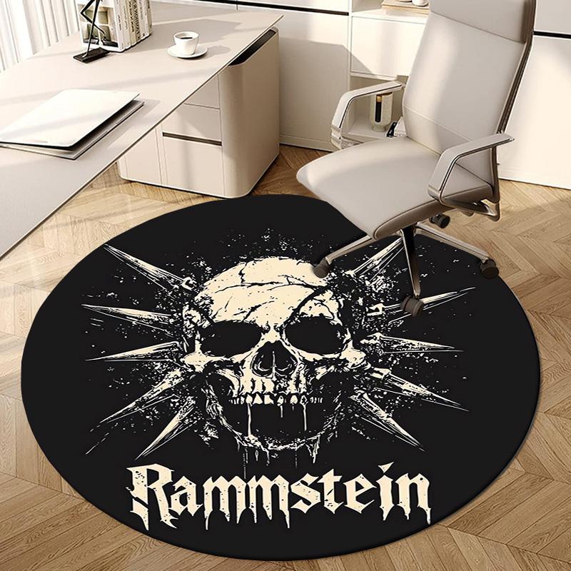 1 шт. Ковер круглый с логотипом метал-группы Rammstein, черепом и шипами, Изготовлен из полиэстера, Идеально подходит для украшения офисных стульев, гостиных, Яркий декоративный ковер